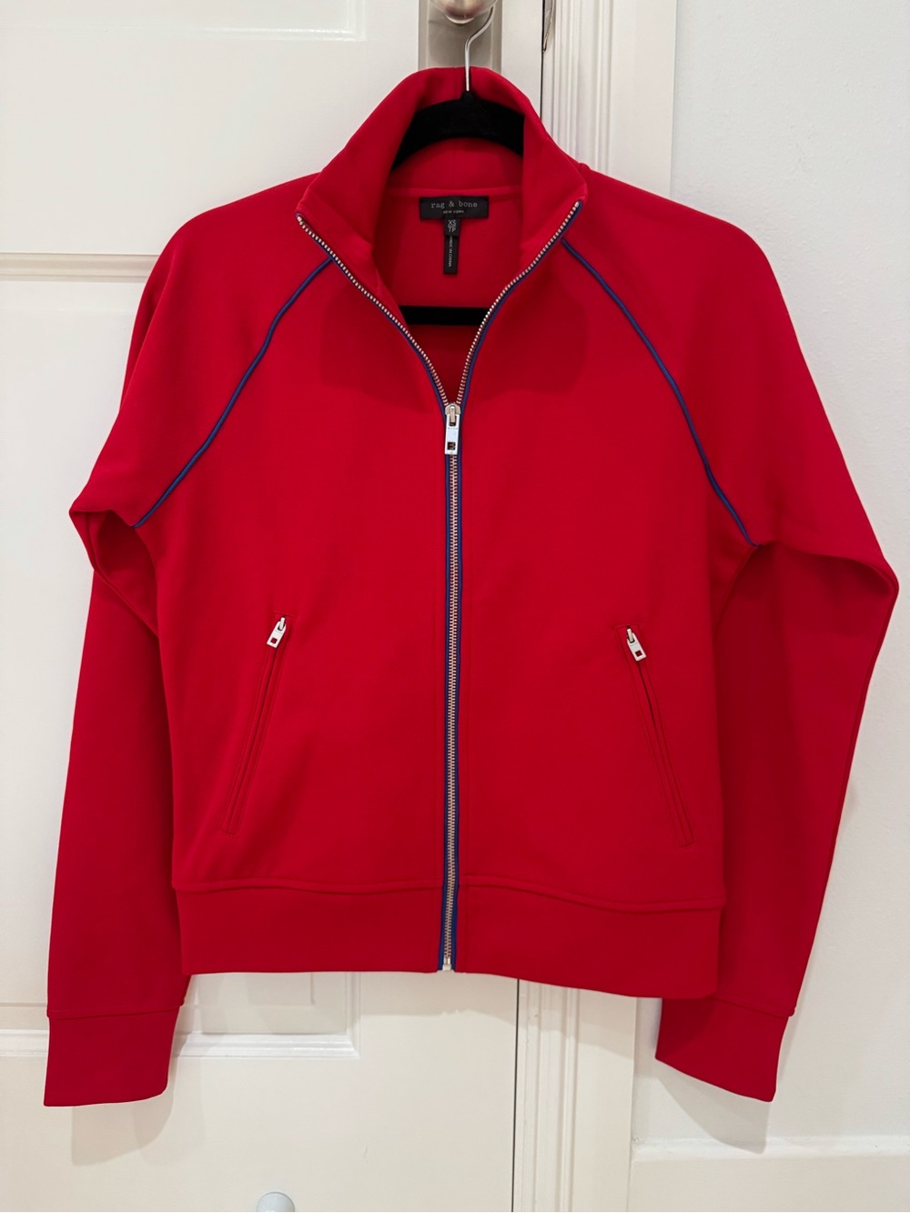 rag & bone Red Zip Jacket with Blue Trim